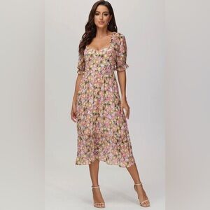 NEW 89th & Madison Floral Puff-Sleeve Midi Dress